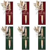 Hestya 6 Sets Frohe Weihnachten Set Enthalten 6 Holz Kugelschreiber mit Gravu 6 Echtem Trockenblumenstrau 6 Weihnachten Stifthalter Dankeschön Geschenke für Kollegen Lehrerin Freund(Rot+Grün)