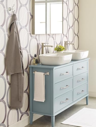 Image of Amerock Mulholland 9 inch Brushed Nickel Towel Bar | Decorative bathroom hardware in durable Zinc /Stainless Steel construction; mounting hardware included for easy installation