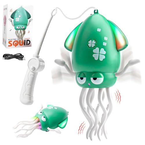 Dancing Octopus Toys, Electric Crawling Octopus Toy with LED Light & Music Funny Electric Dancing Squid Toy with Fishing Rod Rechargeable Interactive Sensory Toy for Kids Boys Girls Birthday Gifts