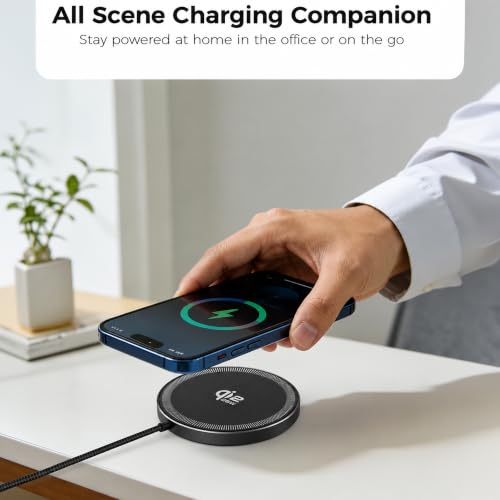 Image of MX 25W Qi2 Magnetic Wireless Charging Pad with USB-C Cable 1.2M, Fast Wireless Charger, Aluminum Body, Nylon Braided Cable for Compatible Smartphones, Wireless Earbuds & Qi-Compatible Devices