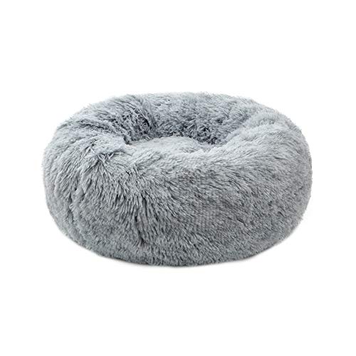 TORMAYS Haustierbetten Donut Round Cushion Hundebett Marshmellow Faux Fur Cuddler, beruhigend flauschig bequem pelziges Katzenbett (Diameter: 50cm, Grau) Cover