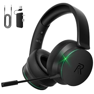 RYR Wireless Gaming Headset for Xbox Series X|S, Xbox One, PS5, PS4, Mac, Bluetooth 5.3, 3D Surround Sound, Rotatable Earmuffs, Gaming Headphones with Noise Canceling Microphones-Black