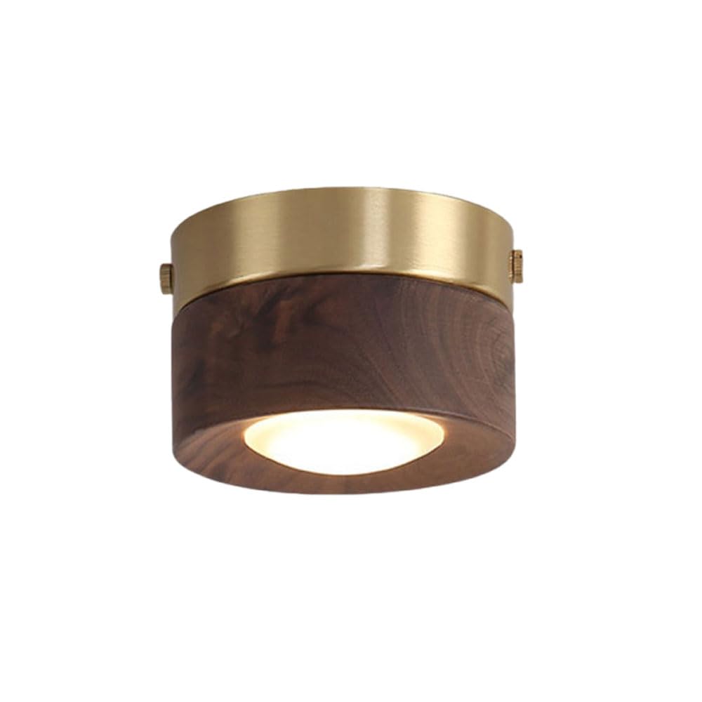 Surface Mounted LED Panel Light, Brass Walnut Ceiling Downlight, 3 Colors Dimmable LED Ceiling Lamp, 5W Round Ceiling Spotlight, Living Room Ceiling Commercial Downlight