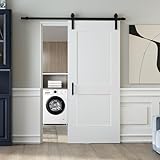 JUBEST 36'x84' Sliding Barn Door, 2-Panel White Primed Composite Interior Molded Door Slab with 6FT Hardware Kits & Handle, Preassembled Solid Core Panels with Paintable Surface, Durable & Sturdy