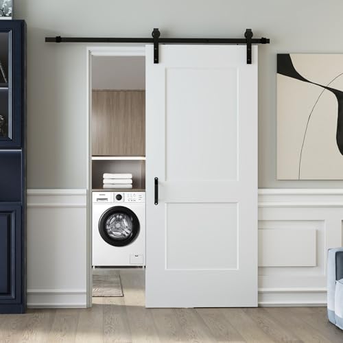 JUBEST 36"x84" Sliding Barn Door, 2-Panel White Primed Composite Interior