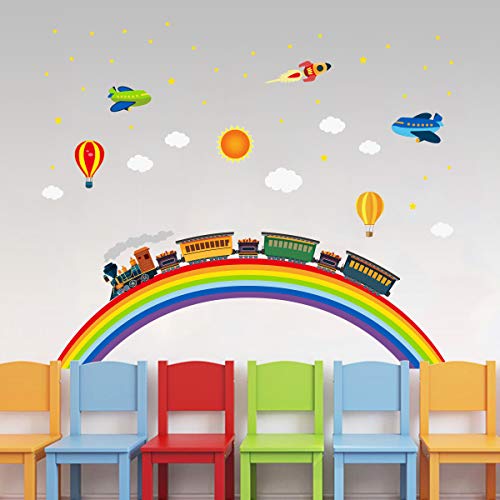Vinilo decorativo infantil arco iris tren cohete aviones miniatura 2