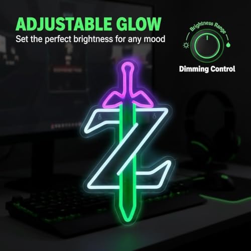 Image of Neon Sign LED Light, Master Sword LED Sign for Gaming Room Decor Gamer Gifts for Game Room Wall Bedroom Decor LED Neon Light for Game Fans (White Z)
