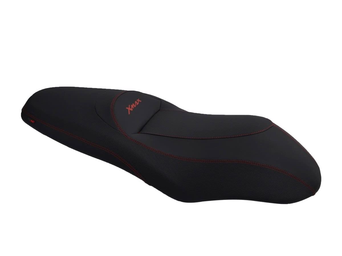 Funda de Asiento Compatible con Yamaha X-MAX 125/250 2010-2013 Negra con Costuras Rojas