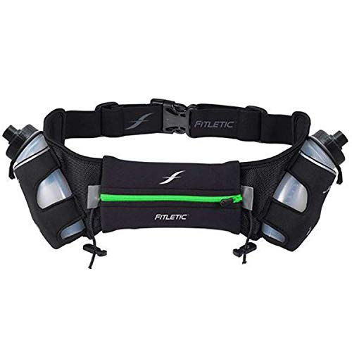Fitletic 16 Oz Hydration Belt, Black/Green, Large/X-Large