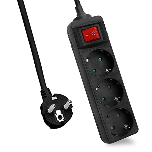 Multiprise 3 prises Helos noire 5m idéale pour le bureau et le coin TV du salon