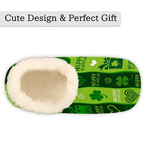St. Patrick's Day Women Closed Back House Slippers, Green Shamrocks Pattern Womens Mens Winter Indoor Slippers, Soft Cozy Warm Fuzzy Memory Foam Anti-Slip Slippers3