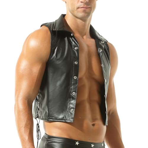 DTODWW Mens Wet Look Undershirt Faux Leather Zipper Shirts Shiny Short Sleeve T-Shirts Slim Fit Muscle Tops Casual Clubwear