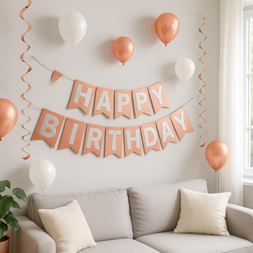 Image of Wanna Party Metallic Rose Gold Happy Birthday Banner,Gold Party Decorations Sign for Birthday Decor,Backdrop for Birthday Decoration Items for Kids & Adults (Paper)