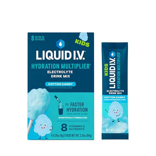 Image of Liquid I.V.® Hydration Multiplier® +Kids - Cotton Candy - Hydration Powder Packets | Electrolyte Powder Drink Mix | Convenient Single-Serving Sticks | Non-GMO | 8 Servings (Pack of 2)