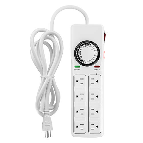 iPower 8-Outlet Surge Protector with 24-Hour Mechanical Timer (4 Outlets Timed, 4 Outlets Always On) Power Strip for Plant Grow Lights, Reptile, Aquarium