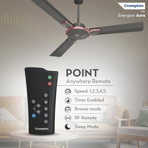 Image of Crompton Premion Aura2 BLDC 1200mm Designer Ceiling Fan | Remote Control | BEE 4 Star Rated | Energy Efficient | Superior Air Delivery | Low Noise | 4 Year Brand Warranty | Titanium Effect Rose Gold