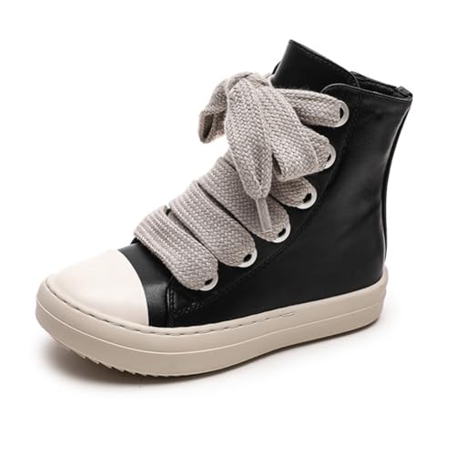 Boys Girls High Top Sneakers PU Leather Lace Up Platform Walking Shoes with Zipper