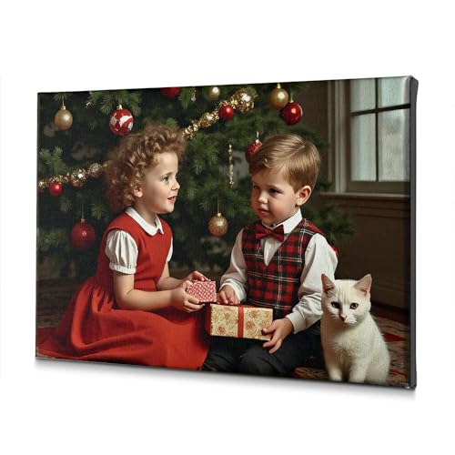 Toile salon rustique fille en rouge 40x60 cm pour decoration murale