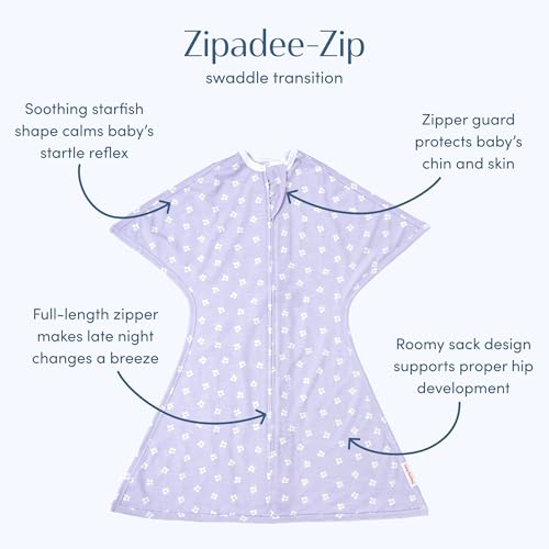 Image of SleepingBaby Zipadee-Zip Transition Swaddle - Cozy Baby Swaddle Blanket with Zipper Convenience - Roomy Wearable Blanket for Easy Diaper Changes - Paperwhite Flowers, Medium (6-12 Month)