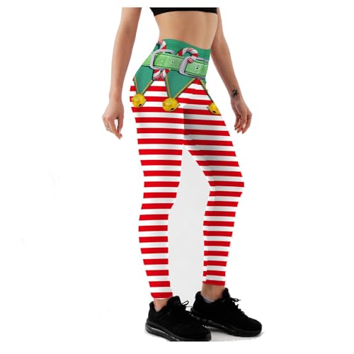 Women's Christmas Compression Yoga Pants, Funny Sports Tights, Red, Green, High Elasticity (US, Alpha, Large, Regular, Regular, Green)