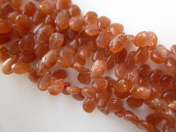 Sunstone smooth pear briolettes beads de 10-15mm pour création - 3