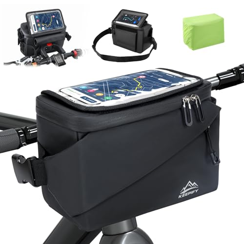 KEEPIFY 4.5L Lenkertasche Fahrrad, Fahrradtasche Lenker mit Lenkeradapter, wasserdichte Lenkertaschen mit Handy-Touchscreen/Mobiltelefonhalter - Lenkertasche Ebike/Fahrrad