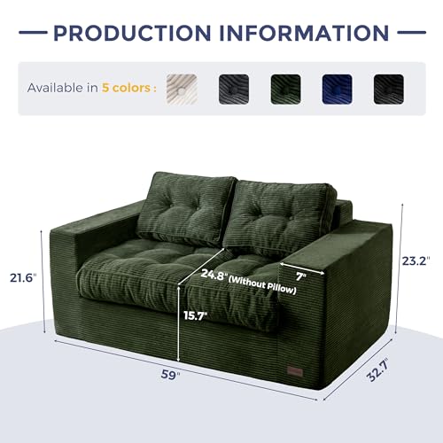 Image of MAXYOYO Loveseat Sofa Couch, Upholstered Bean Bag Chair Cloud Seat for Adults, Boneless Couch with Cushion & Pillows, Sofa in A Box, No Assembly Required, Corded Dark Green, 2-Seat