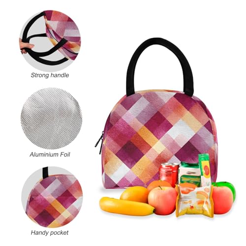 Red Plaid Print Backpack Set with Lunch Bag, Large Capacity Travel Backpacks and Lunch Box Insulated for Commute Hiking Picnic4