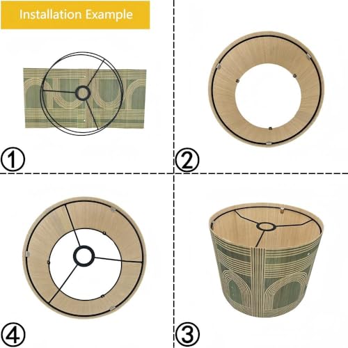 Image of Rustic Bamboo Drum lamp Shade with Decorative Geometric Green Figure,Groovy Unique ideal for living room bedroom, easy assemble, size 11.8x9Inch