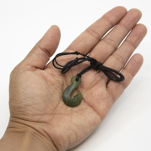 100% New Zealand Jade Necklace for Men and Women, Hand Carved Maori Necklace Jade Pendant Black Adjustable Cord, Pounamu Green Stone Jewelry, Hook Nephrite Jade 1.2in (30mm)2