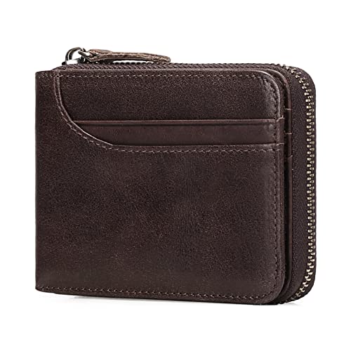 GOIACII Wallets for Men Genuine Leather Front Pocket Wallet RFID Zip Around Bifold Credit Card Holder