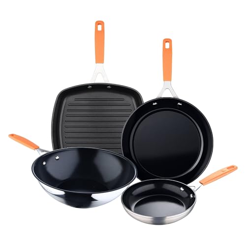 San Ignacio Juego de 2 Sartenes Ø16Ø28cm + Asador cuadrado 28x28cm + Wok Ø28cm en aluminio forjado para inducción COMPACT