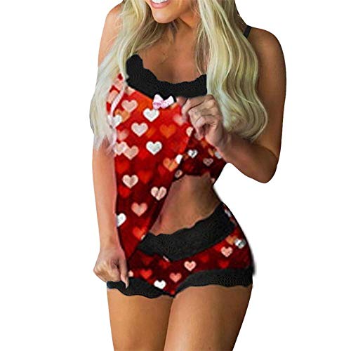 ifgswopq Conjunto de pijama sin mangas con pantalones cortos para dormir, conjunto de pijama de encaje, ropa de dormir para mujer (13 S)