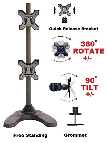 Ezm Heavy-Duty Vertical Dual Lcd Monitor Mount Stand Freestanding With Grommet Mount Option Up To 27" (002-0014) #TOP4