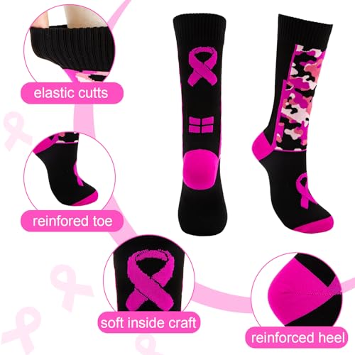 QEES Pink Sports Breast Cancer Awareness Socks For Youth Boys Adults Women Men (US, Alpha, Small, Large, Regular, Regular, S, PInk+Black)2