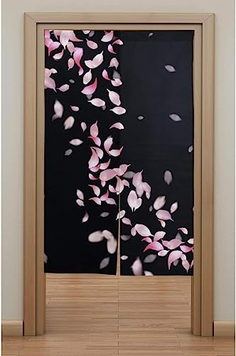 さくら 桜 のれん おしゃれ ロング 目隠し 間仕切り 綿麻, 和風 夜桜 花びら 暖簾 ドア カーテン 障子 戸口 居間 出入り口 玄関 小窓 リビング キッチン 台所 部屋 着替え室 洋室 和室 居酒屋 料理屋 室内 インテリア かわいい のれん棒付き