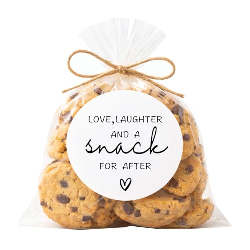 ZLKAPT -Wedding Favor Stickers Round 1.6 Inch, Love Laughter and a Snack for After Labels for Treat Bags, Cookie Bags, Candy Bags, Bridal Shower, Reception, Welcome Bags,Midnight Snack