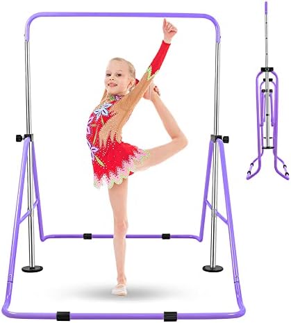 Bighaki808 Gymnastics Bars Kids Training Bars for Home, Folding Horizontal Bars with Adjustable Height Expandable Gymnastics Equipment Junior Kip Monkey Bar for Girls & Boys (Purple)