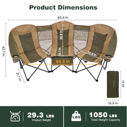 Image of SUNNYFEEL 3 Person Camping Chair Oversized Loveseat for Adults