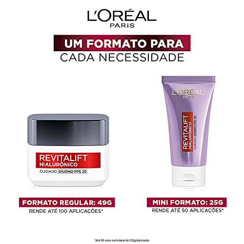 L'Oréal Paris Creme Facial Anti-Idade com Ácido Hialurônico Revitalift Diurno FPS 20, 49g
