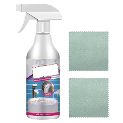 Bathroom Descaler Schaum,Reiniger für hartnäckige Flecken,Badezimmer-Reiniger Mit Lappen,Duschreiniger gegen Kalkablagerungen, Badezimmer-Entkalker-Spray, Allzweck-Reinigungsschaumspray,Mit 2 Tüchern