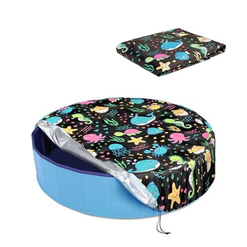 Ladadee Foldable Round Dog Swimming Pool Cover for 32 Collapsible Outdoor Tub PVC Coating Waterproof and UV Protection Leakproof Washable Kiddie Pet Small Paddling Bath Accessories