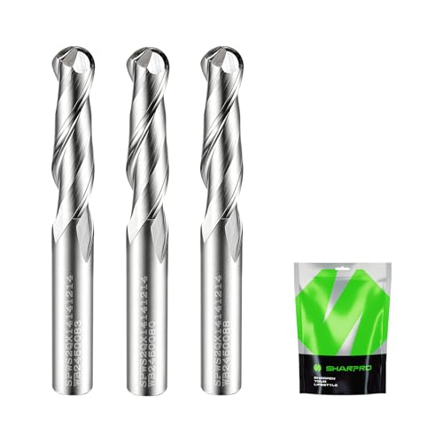 Ball Nose CNC Router Bits 1/4 in Shank, Carbide End Mill 1" cutting length
