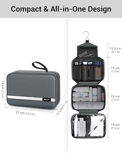 Image of Maliton Toiletry Bag for Men & Women Travel Toiletry Bag Hanging Toiletry Bag Hygiene Organizer with 4 Compartments Waterproof Bathroom Shower Bag Large Toiletries Travel Bag (Gray)