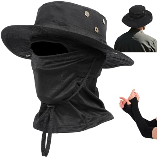 La Mejor Lista de Sombreros y gorras para Hombre al mejor precio. 49 SQEEQE Sombrero de Pesca, Gorra para Sol con Protección Solar (Negro)