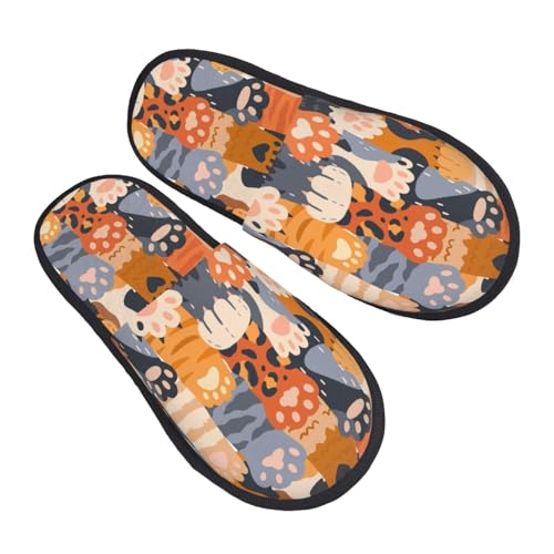 Cute Cat Paw Print Women'S Fuzzy Slip On Indoor Outdoor Winter House Slippers2
