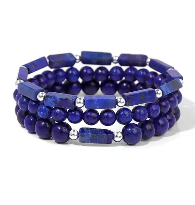 3pcs/set Men Natural Stone Bracelet Rectangle Shape Tiger Eye Lapis Lazuli Howlite Beads Bracelets Set For Women Male4