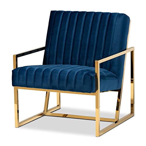 Baxton Studio Janelle Luxe And Glam Royal Blue Velvet Fabric Upholstered And Gold Finished Living Room Accent Chair #TOP1