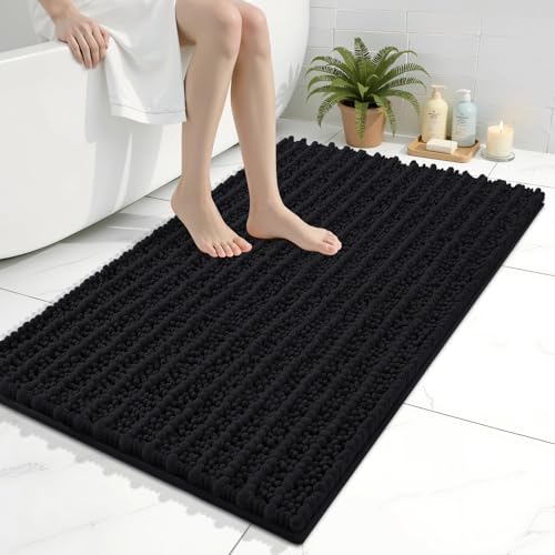 Image of Arotive Luxury Bathroom Rugs 36x24, Extra Soft Thick Absorbent Shaggy Chenille Bath Rugs, Machine Wash Dry, Bath Mats for Bathroom Floor, Tub and Shower, Home Decor Accessories, Black