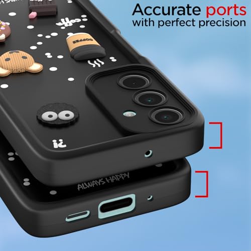 Image of Amazon Basic Back Cover for Samsung Galaxy A16 5G | Cute Fun Cartoon 3D Bear Silicone Full Body Protection Bumper Cover (Black)